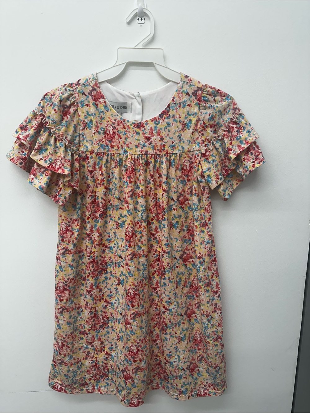 Isobella & Chloe Floral Ruffle Sleeve Dress in Yellow, Red & Blue